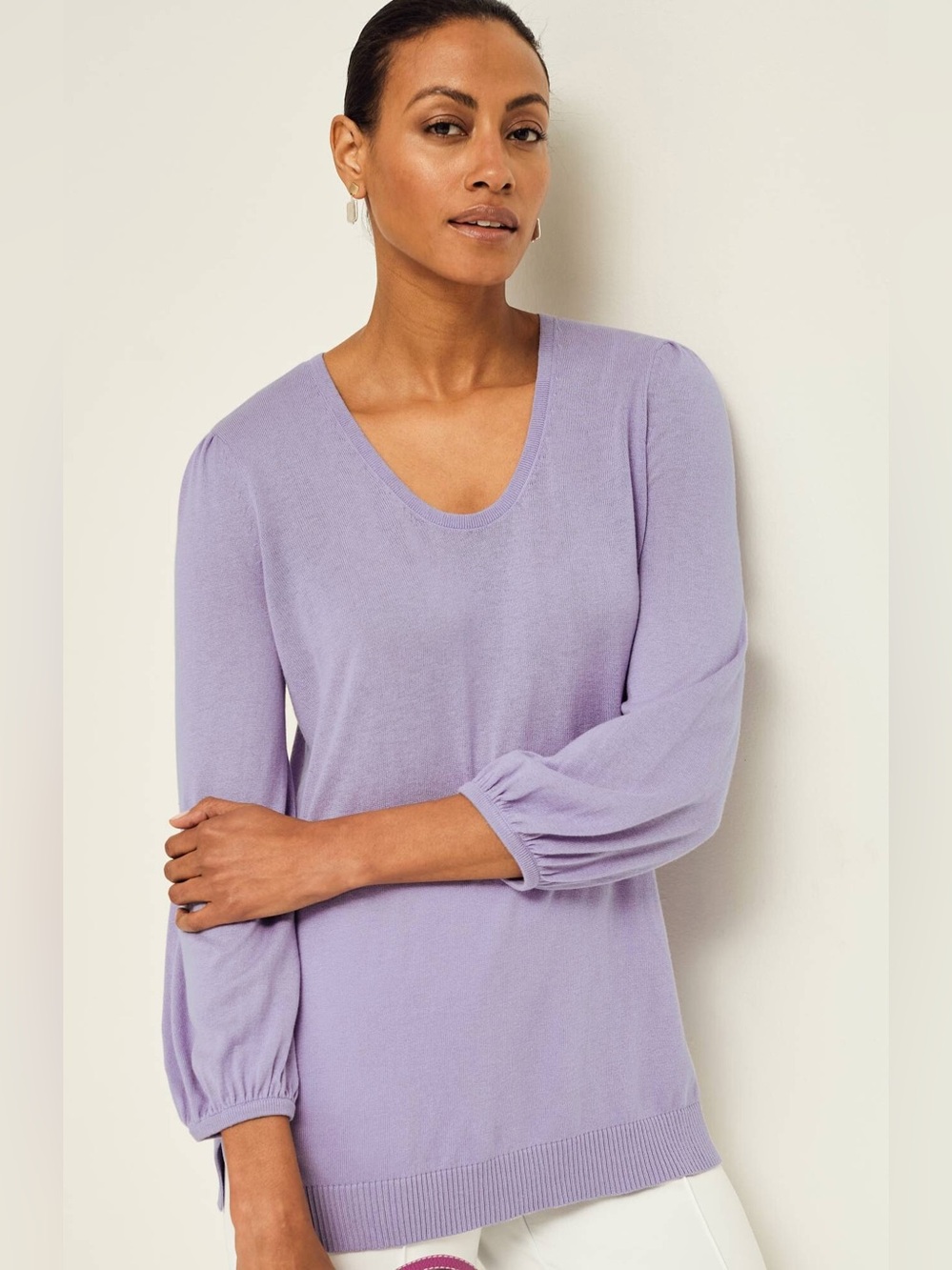 J.Jill Wearever Silk-Blend Blouson-Sleeve Sweater - XL